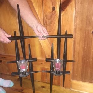 Pair of antique wrought iron candle sconces